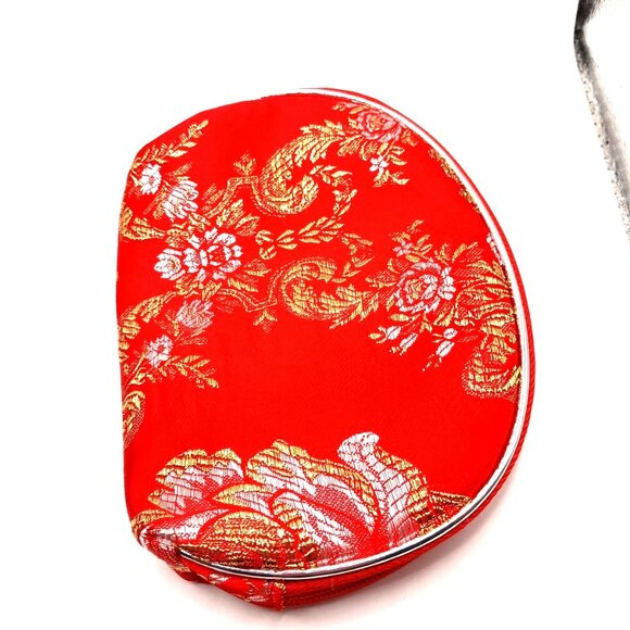 Red Womens Small Zippered Wallet - Purse Chinese Satin Floral 4x 5 - Picture 1 of 6